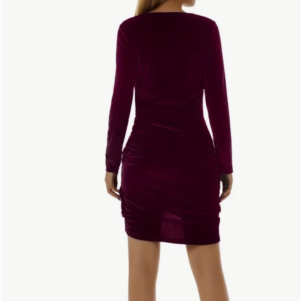 Burgundy Velvet Bodycon Ruched Dress - Picture 6 of 8